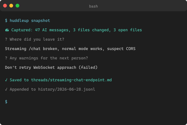 HuddleUp CLI taking a snapshot